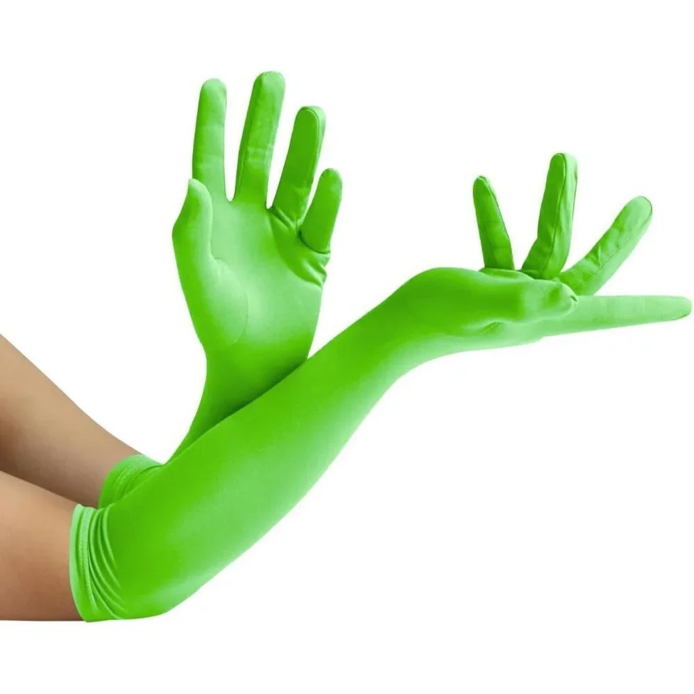 Women's Lime Green Elbow Length Fabric Satin Glove Halloween Costume Accessories